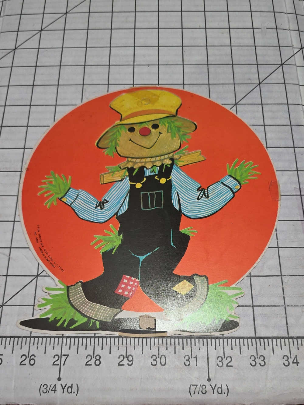 Cheerful Yellow Hat Scarecrow Die-Cut, VTG, Fun World, 9.25"w X 9.8"t, 1-sided